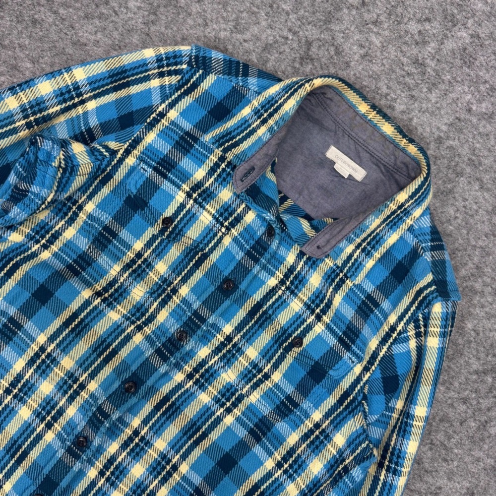 Outerknown Flannel Shirt Blue Yellow Plaid Organic Cotton Long Sleeve Women XS S